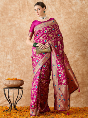 manvaa Embellished Bollywood Silk Blend Saree(Magenta)