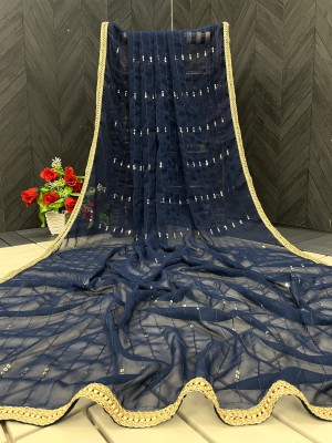 VILLAGIUS Woven Handloom Georgette Saree(Dark Blue)