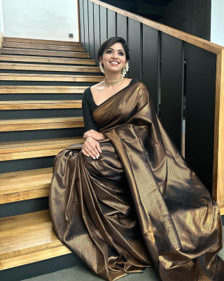 K SALIYA ENTERPRISE Printed Kanjivaram Pure Silk Saree(Black)