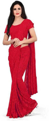 NEXAA Solid/Plain Bollywood Net Saree(Red)