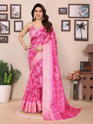 Moda Rapido Printed Bollywood Cotton Blend Saree(Pink)