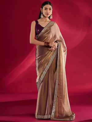Sareemall Embellished Bollywood Satin Saree(Purple)