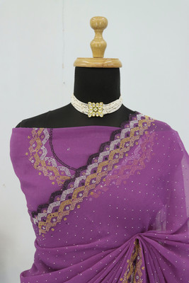 VarniRaaj Fashion Embellished Bollywood Organza Saree(Purple)