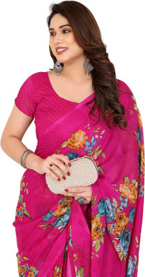 Priyashi Floral Print Daily Wear Georgette Saree(Pink)