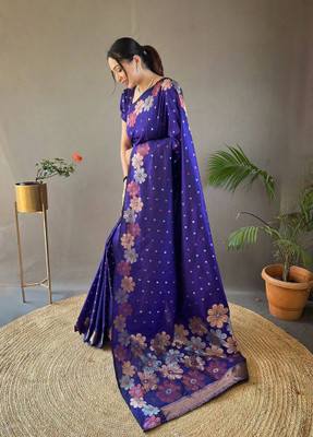 HouseOfCommon Woven Banarasi Silk Blend Saree(Blue)