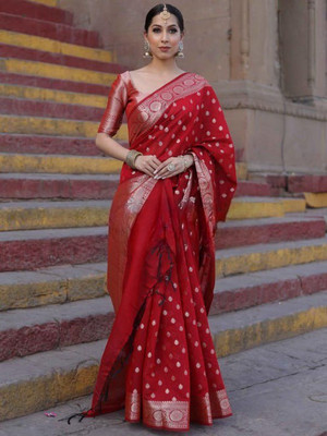 SHREE GHANSHYAM FASHION Self Design Mysore Cotton Silk, Art Silk Saree(Red)