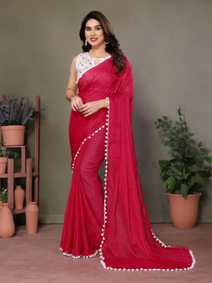 Panchvati NX Solid/Plain Bollywood Polyester Saree(Red)