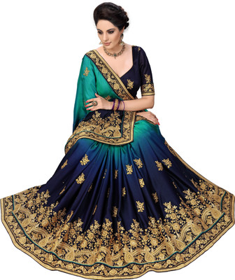 Trendmalls Embroidered Bollywood Silk Blend Saree(Blue)