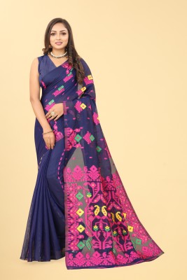 NENCY FASHION Woven Jamdani Jacquard Saree(Blue, Pink)