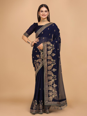 Tejal Creation Embroidered Bollywood Georgette Saree(Dark Blue)