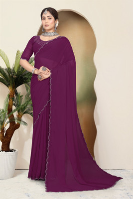 Divine Fabrics Embellished Bollywood Georgette Saree(Purple)