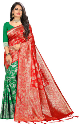 Vedant Vastram Self Design Banarasi Silk Blend Saree(Red)