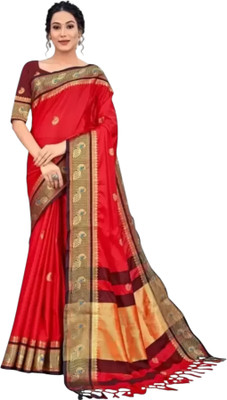 IRHA ENTERPRISE Woven Paithani Art Silk Saree(Red)
