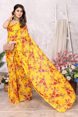 YASHIKA Printed Bollywood Georgette Saree(Yellow)