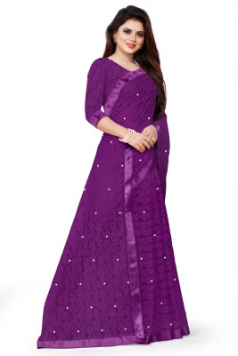 Verviza Embroidered Bollywood Net Saree(Purple)