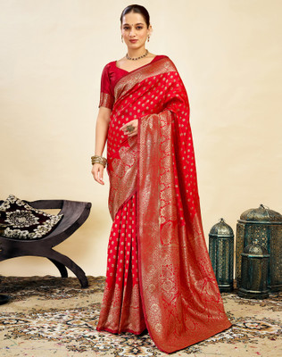 SIRIL Woven, Embellished Banarasi Silk Blend Saree(Red)