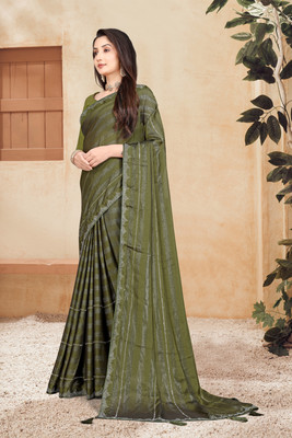 AARTI PRINTS Embellished Daily Wear Georgette Saree(Green)