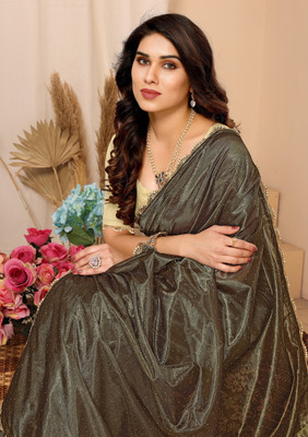 FABMORA Embellished Bollywood Net Saree(Green)