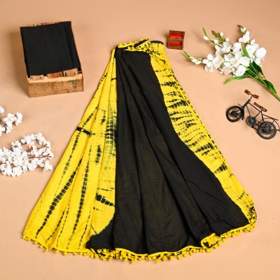 SHIVANYA HANDICRAFTS Printed, Color Block, Blocked Printed Daily Wear Pure Cotton Saree(Yellow)