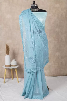 Amavii Embellished Bollywood Lycra Blend Saree(Blue)