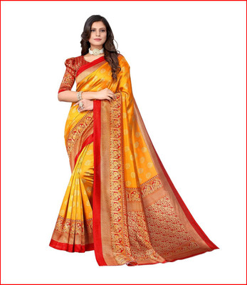 rahmansdbd Self Design Bollywood Georgette Saree(Orange, Yellow)
