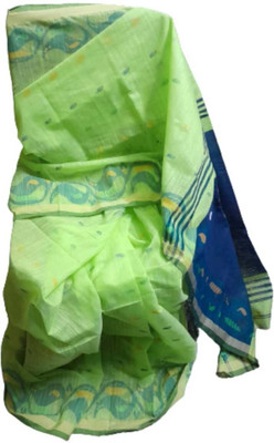 mousumi biswas Solid/Plain Handloom Cotton Jute Saree(Light Green)