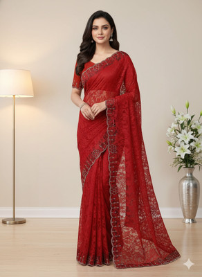 Sudev fashion Self Design Bollywood Net Saree(Red)
