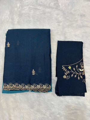 Ghan Sals Embroidered Bollywood Chanderi Saree(Dark Blue)