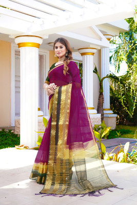 Aarunika SST Solid/Plain Bollywood Organza Saree(Magenta)