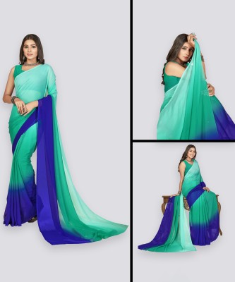 Anand Sarees Ombre Daily Wear Georgette Saree(Green, Blue)