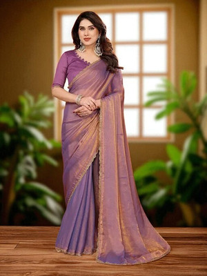 Shree Aavad Enterprise Solid/Plain Bollywood Chiffon Saree(Purple)