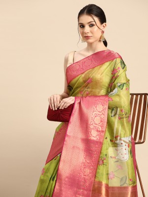 Tasrika Digital Print Banarasi Silk Blend Saree(Light Green)