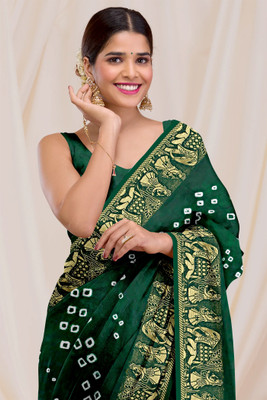 DHARMRAJ ENTERPRISE Printed Bandhani Art Silk Saree(Green)