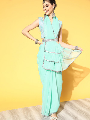 Sareemall Embellished Bollywood Georgette Saree(Light Blue)