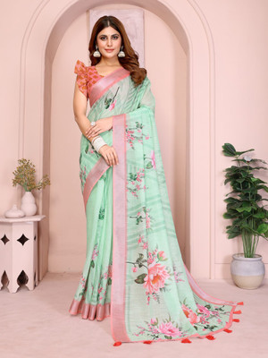 Hasti Graphic Print Assam Silk Cotton Linen Saree(Multicolor)