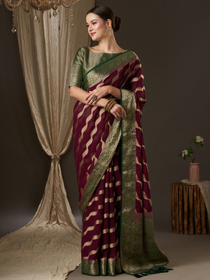 Divastri Woven Banarasi Georgette Saree(Maroon)