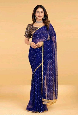 EGRETAIL FAB Polka Print Daily Wear Chiffon Saree(Dark Blue)