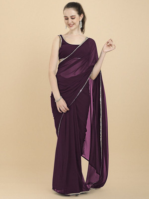FORKEY Solid/Plain, Self Design, Embellished Bollywood Georgette Saree(Purple)