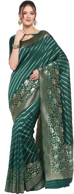 SERONA FABRICS Self Design, Printed, Woven Banarasi Cotton Silk Saree(Green)