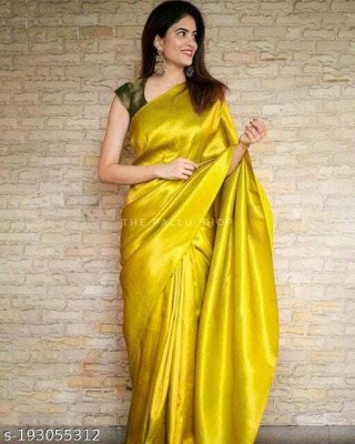 Divastri Woven Kanjivaram Pure Silk Saree(Yellow)