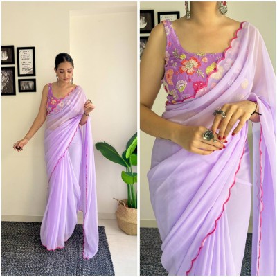 GajGajra Printed, Embellished Bollywood Georgette Saree(Purple)