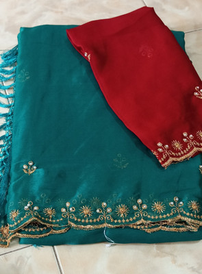 Bhavishya Surat Sarees Embroidered Saree with Attached Blouse Georgette Saree(Green)