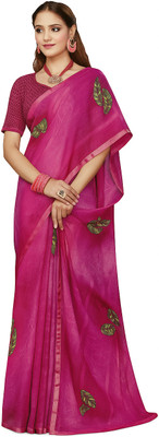 AGANTUK Printed Daily Wear Chiffon Saree(Pink)