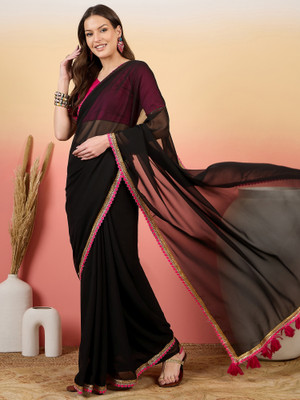 Sangria Printed Saree with Attached Blouse Georgette Saree(Black)