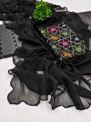 ShopGlobal Floral Print Bollywood Georgette Saree(Black)