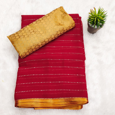 DIVYASHAKTI FASHION Striped Bollywood Chiffon Saree(Red)