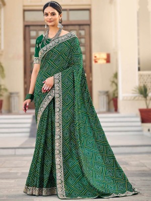 ANOUK Printed Bandhani Silk Blend Saree(Green)