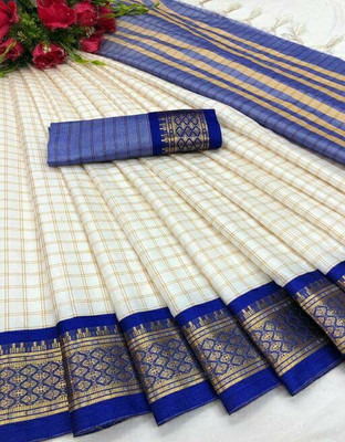 OM FASHIONN Self Design Bollywood Cotton Silk Saree(Blue)