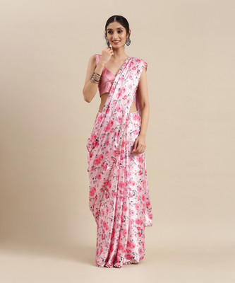 AVANSHEE Printed, Floral Print Bollywood Satin Saree(Pink)