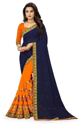 SERONA FABRICS Self Design, Embroidered, Woven Bollywood Georgette, Jacquard Saree(Blue, Orange)